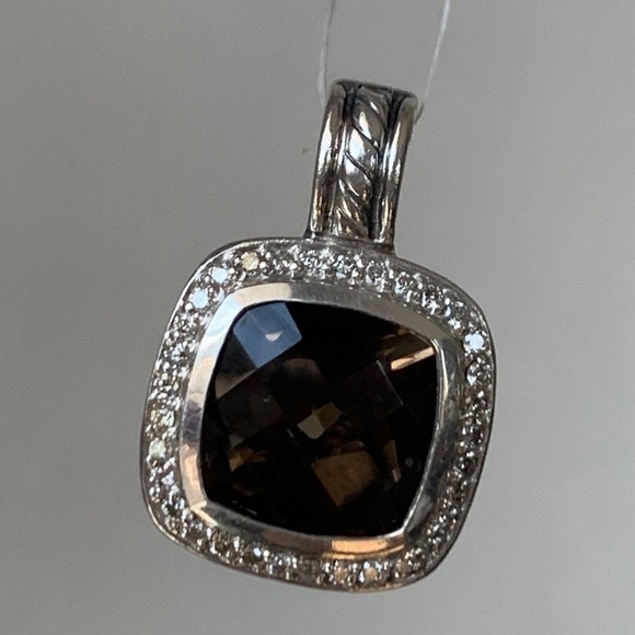 David Yurman Albion Necklace Pendant Smoky Quartz & Pave Diamond 18k & Sterling - Picture 13 of 13